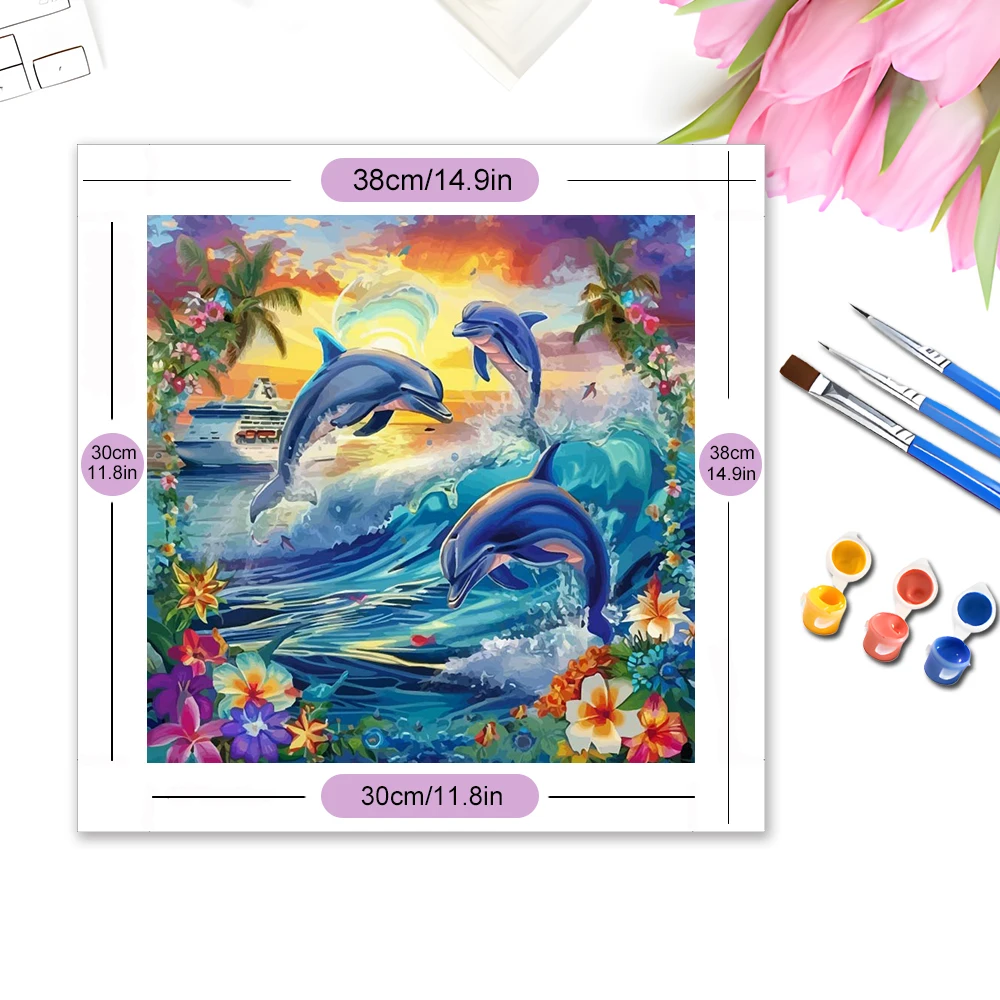 Momoart Animal Coloring By Numbers Dolphin Handpainted Art Oil Painting Boat On Canvas New Arrivals Home Bedroom Wall Artwork