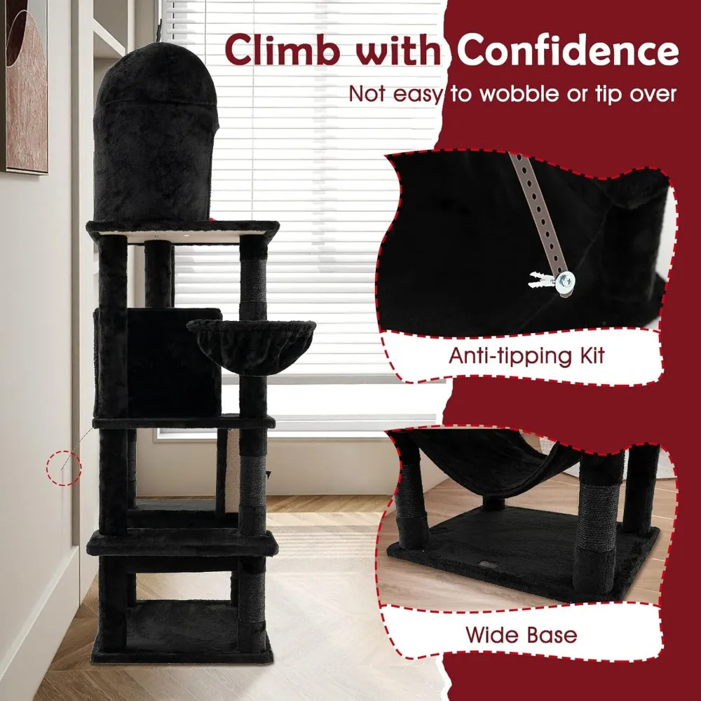 Gothic-Style 67 Tall Multi-Level Cat Tree with Scratching Posts, Ladder, and Hanging Toys for Spooky Playtime