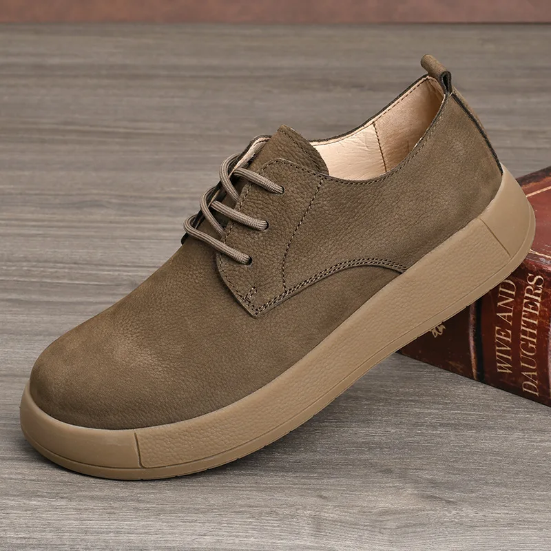 

2026 New Trendy Men's Shoes Top Quality Real Cowhide Casual Men's Leather Shoes Rubber Soft Sole Retro Fashion Shoes for Men 운동화
