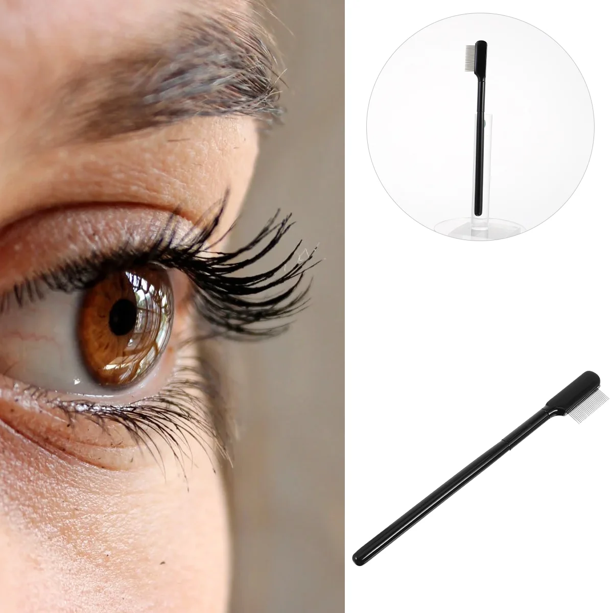 Peigne à cils de qualité supérieure, brosse à sourcils, mascara, manche en bois lisse, outil de maquillage et de toilettage