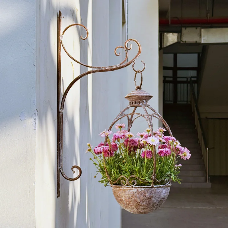2pcs American Wrought Iron Wall Hanging Outdoor Small Window Flower Pot Garden Balcony Miscellaneous Decorative Plant