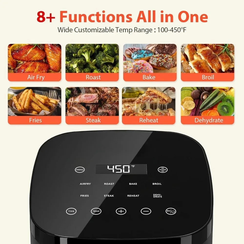 HAOYUNMA 8-in-1 Smart Compact 4QT Air Fryers,Shake Reminder,450°F Digital Airfryer with Flavor-Lock Tech