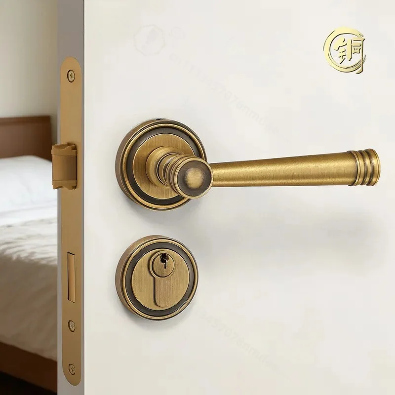 French Simple Style Indoor Bedroom Double Door Handle Light Luxury Office Meeting Room Brass Door Lock
