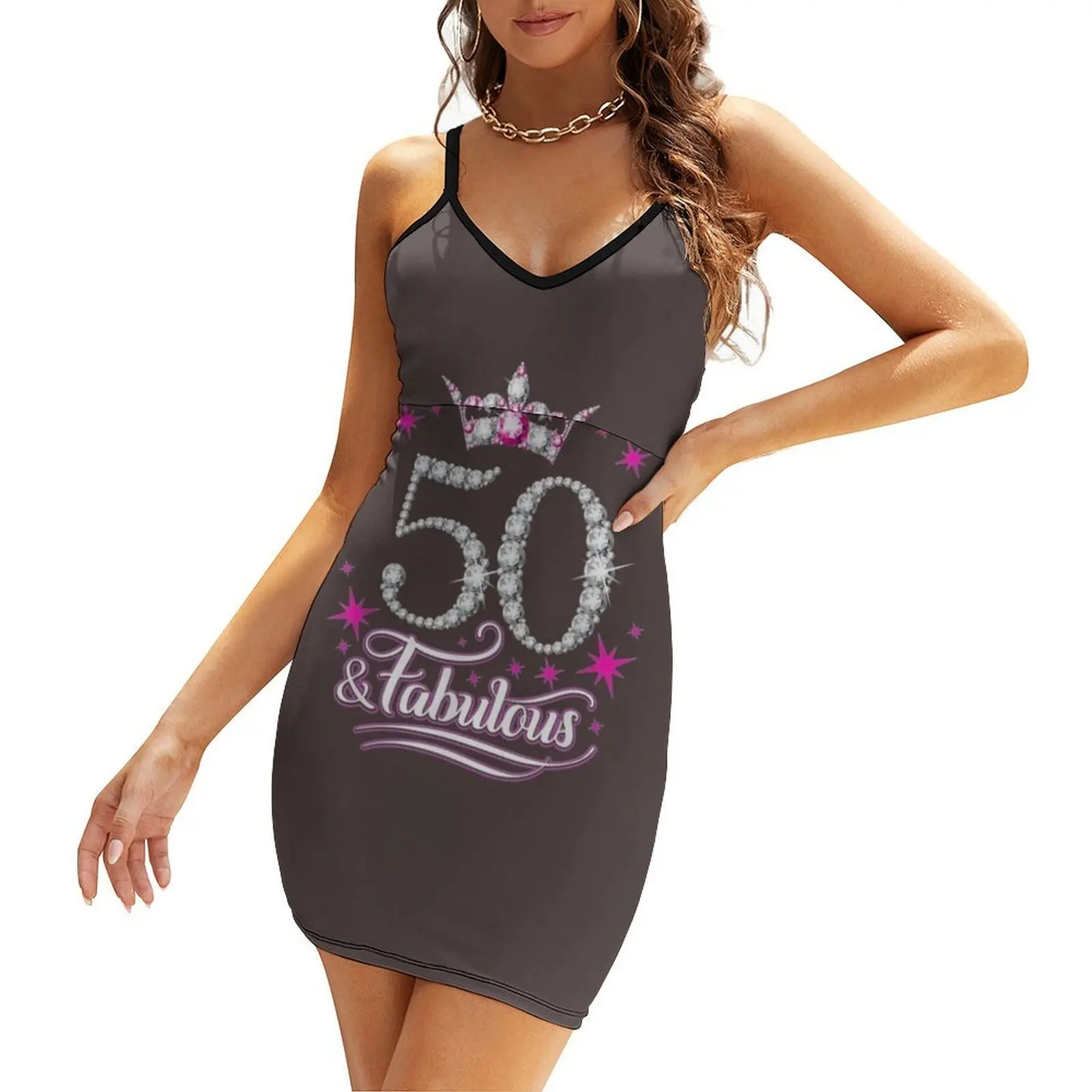 

50 And & Fabulous 1970 50Th Birthday Crown Pink Sling Dress summer dress woman 2025 clothes for women