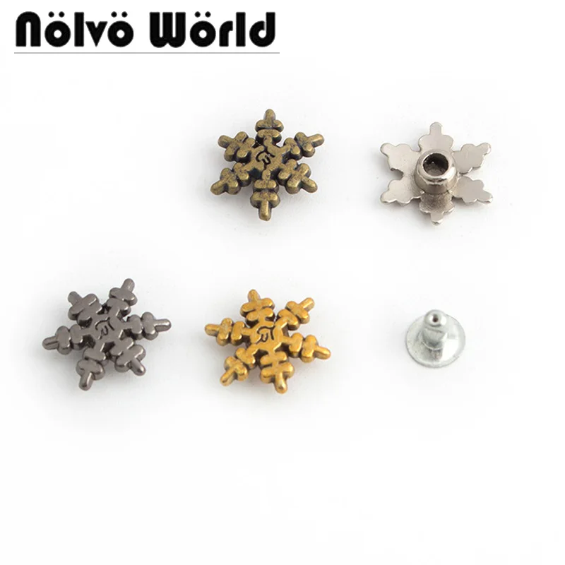 

10-50-200pcs 12mm 4 colors Metal Snowflake Rivet Stud Retro Button Riveting for Leather Craft Garment Bag DIY Sewing Snowflake