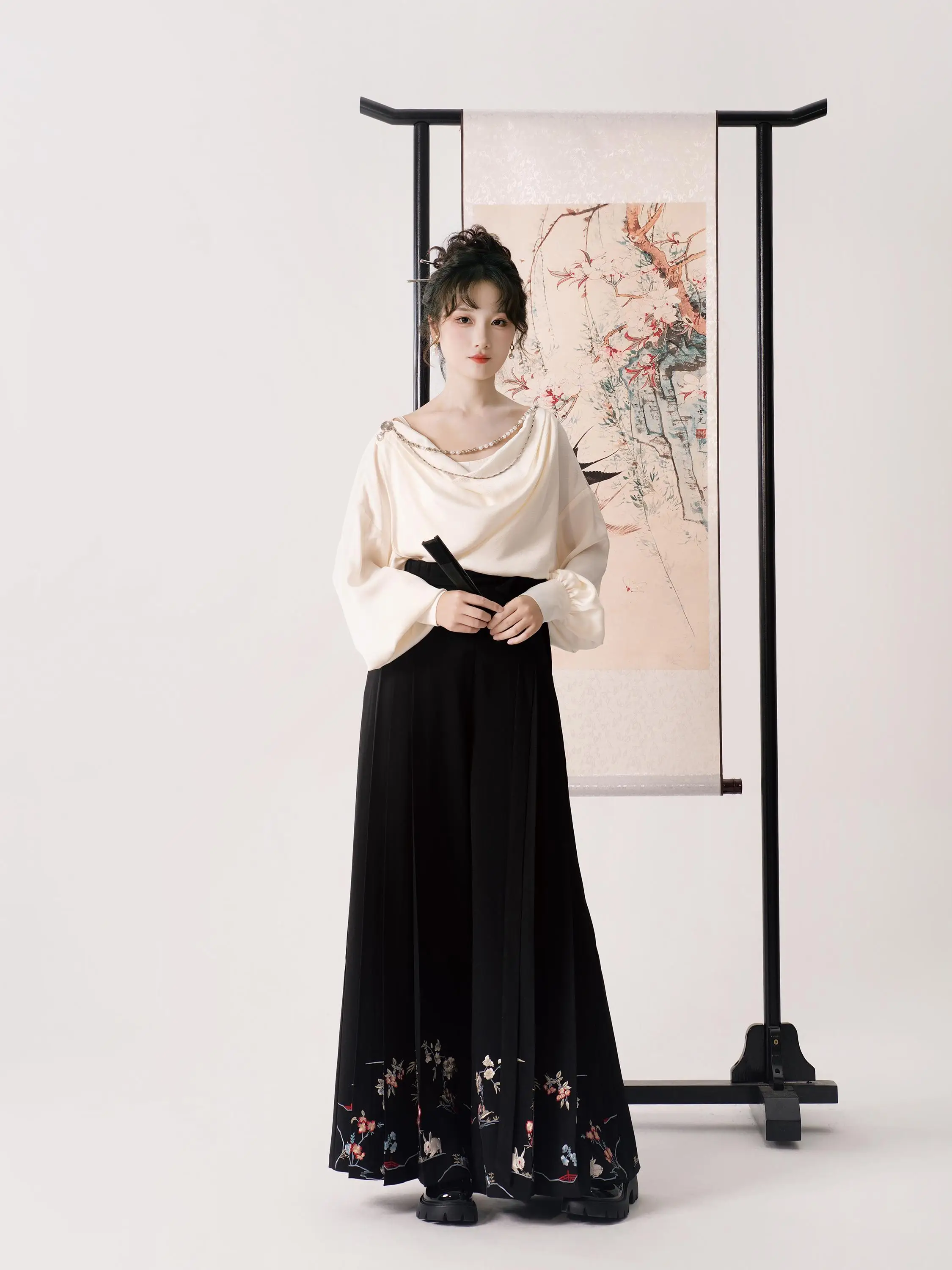 

Chizheng Original Design Hanfu Women's Spring Autumn Flower Bird Trousers Set Polyester Fiber 00% Traditional Chinese ...