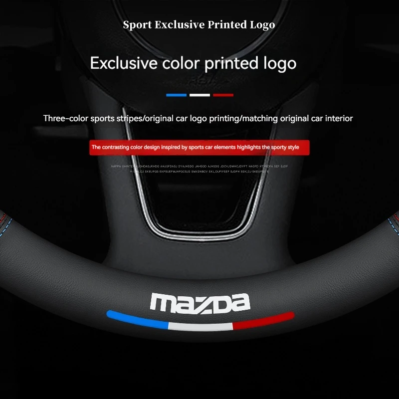 For Mazda 3 5 6 SKYACTIV Axela Atenza CX30 CX5 CX8 CX9 MX5 RX8 RX7 BT50 Carbon fiber Leathe Car Steering Wheel Cover Accessories