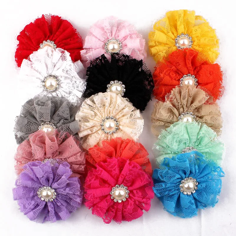 200pcs/lot 7CM Fancy Soft Fabric Mesh Tulle Artificial Flower With Daisy Shaped Pearl+rhinestone Button For Wedding Accessory