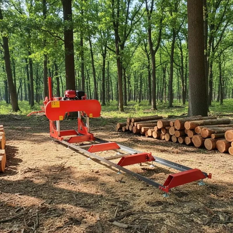 Industrial Wood Cutting Machine Horizontal Band Sawmill Hydraulic Log Loading Heavy Duty Timber Processing Commercial Timber