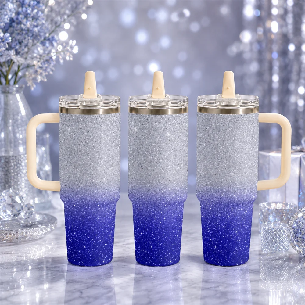 Sparkly Glitter Ombre Vacuum Flasks 40oz Thermal Tumbler with Handle Stainless Steel Vacuum Insulated Water Portable Mug Cup