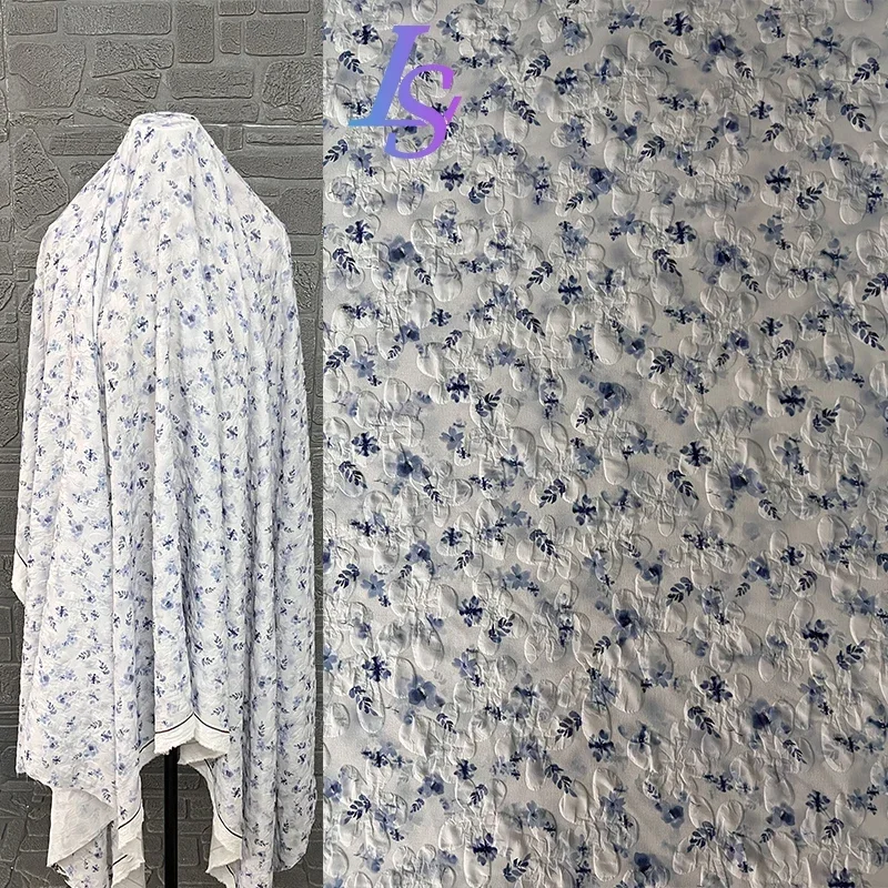 

Синяя жаккардовая ткань с цветочным принтом для мягкого, приятного для кожи платья Cheongsam Hanfu, модная одежда, дизайнерская швейная ткань своими руками