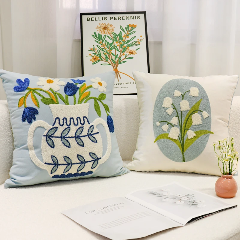 Embroidered Square Pillowcase for Living Room, Blue Hyacinth, Non-Scripta, Modern Cushion Cover for Home, Wedding Decoration