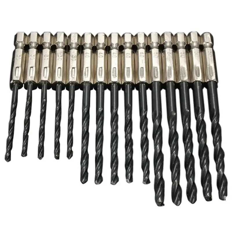 

Hex Shank Drill Bits Complete Set of Nitrogen Black High Speed Steel Bits (15pcs) in Multiple Sizes 3mm to 5mm
