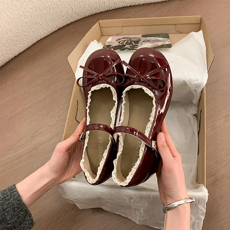 Japanese Style Mary Jane Shoes Women's Spring Summer New round Head  Knot Soft Girl Shoes Low Cut Single Shoes