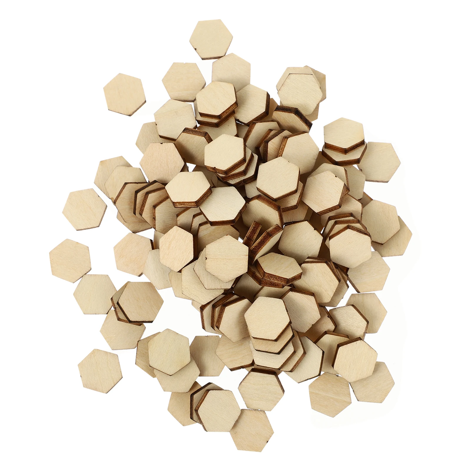 

200pc Hexagonal Wood Decorations Smooth Wooden Pieces DIY Crafts Ornaments Party Wedding Christmas Sewing Accessories