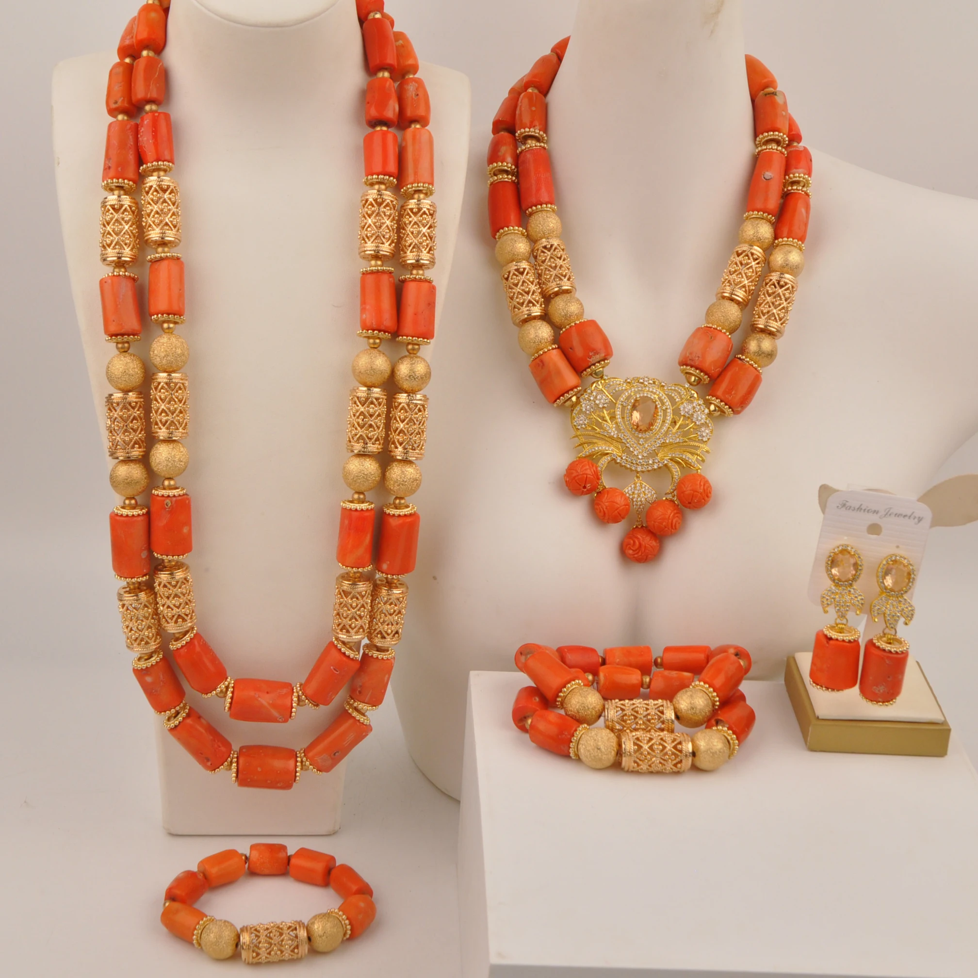 

Wedding Necklace African Orange Nigerian fashion jewelry Natural coral collection