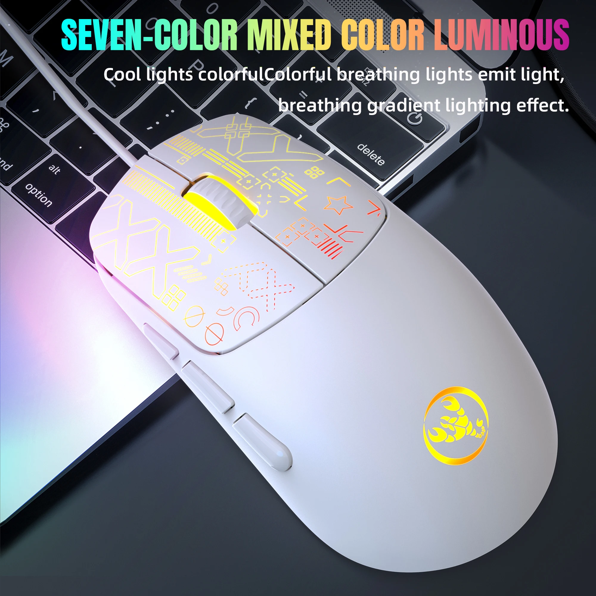 New HXSJ S100 Wired Gaming Mouse 6 Buttons Lightweight 7-color Backlight Optical Mouse Plug and Play Ergonomic for Laptop