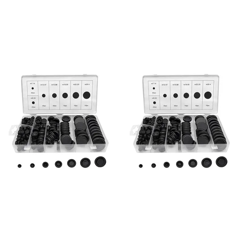 A36T-340Pcs 7 Sizes Rubber Grommet Assortment Kit, Firewall Hole Plug Set Electrical Wire Gasket Solid Hole Plugs Set