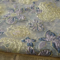 Slightly Transparent Gold Silk Yarn Dyed Jacquard Fabric Spring Summer Elegant Flower Dress Sewing Fabric 50cmx143cm