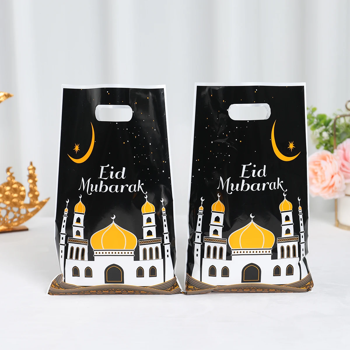 10pcs Eid Mubarak Candy Bags Ramadan Decoration Gift Bags Cookie Packaging Ramadan Kareem Islamic Muslim Eid Al Fitr Party Bags