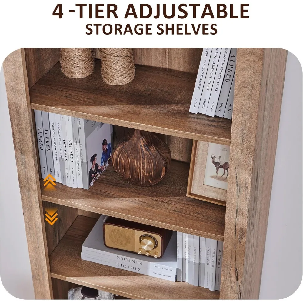 72'' Tall Bookshelf with Storage, Farmhouse 4 Tier Bookcase with Barn Door, Adjustable Shelves and Drawers, Rustic Wooden Offic