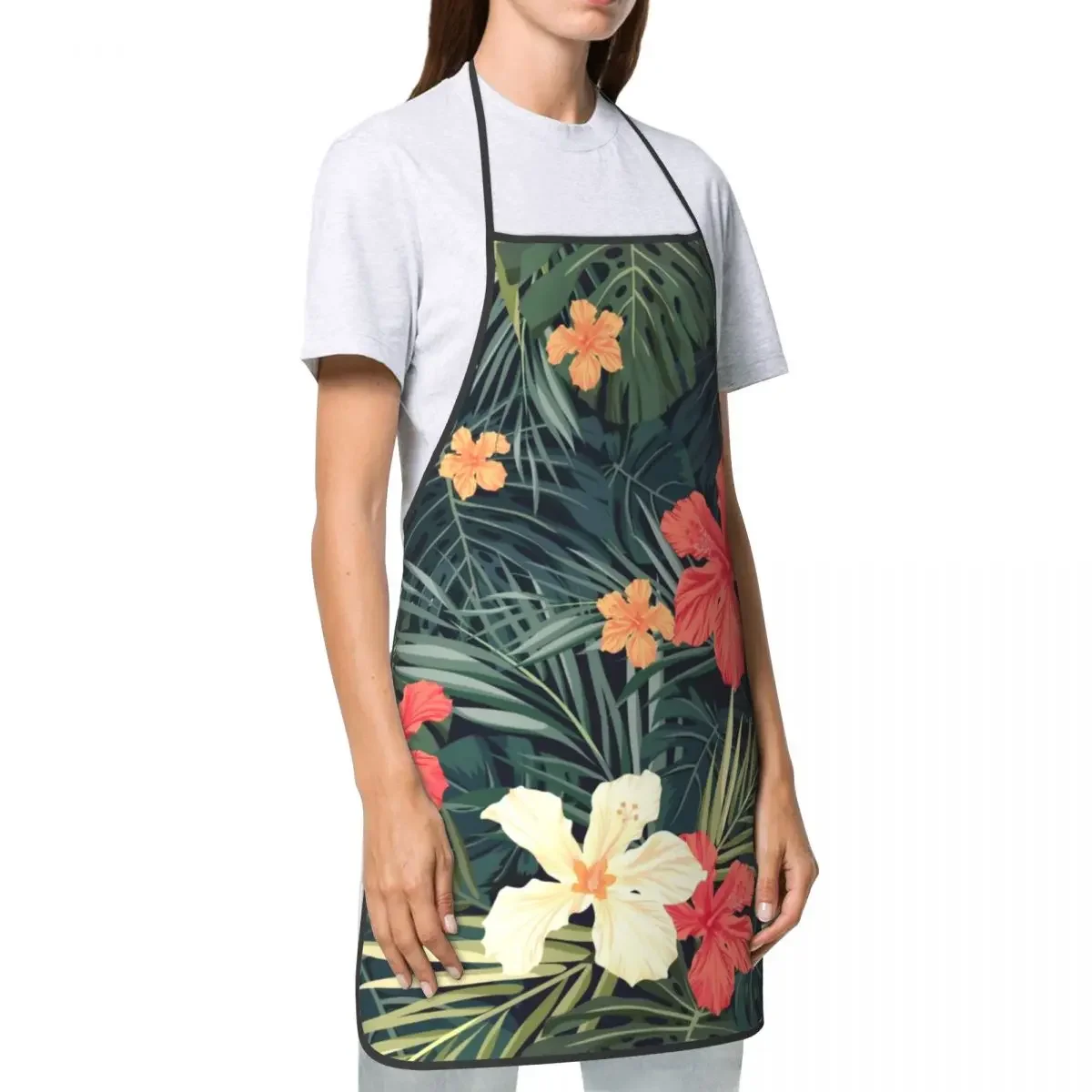 Jungle Flowers Pattern Apron Women Men Unisex Bib Floral Tropical Plants Cooking Kitchen Tablier Cuisine Chef Baking