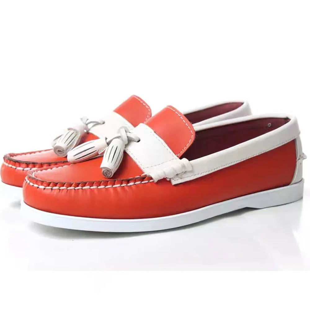 Men's Genuine Leather Driving Shoes Docksides Classic Boat Shoes Fashion Design Flats Loafers For Men Women Tassels Wine Red