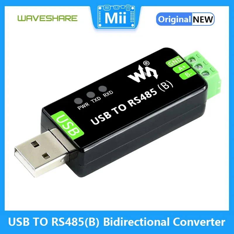 

Waveshare Industrial USB TO RS485(B) Bidirectional Converter Onboard Original CH343G Multi-Protection Circuits 5M USB-A 15 ~ 70℃