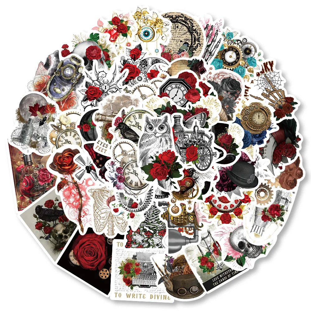 10/30/50PCS Retro Skull Rose Waterproof Graffiti Sticker bagaglio decorativo estetico Laptop Guitar Diary Scrapbook Kid Stickers