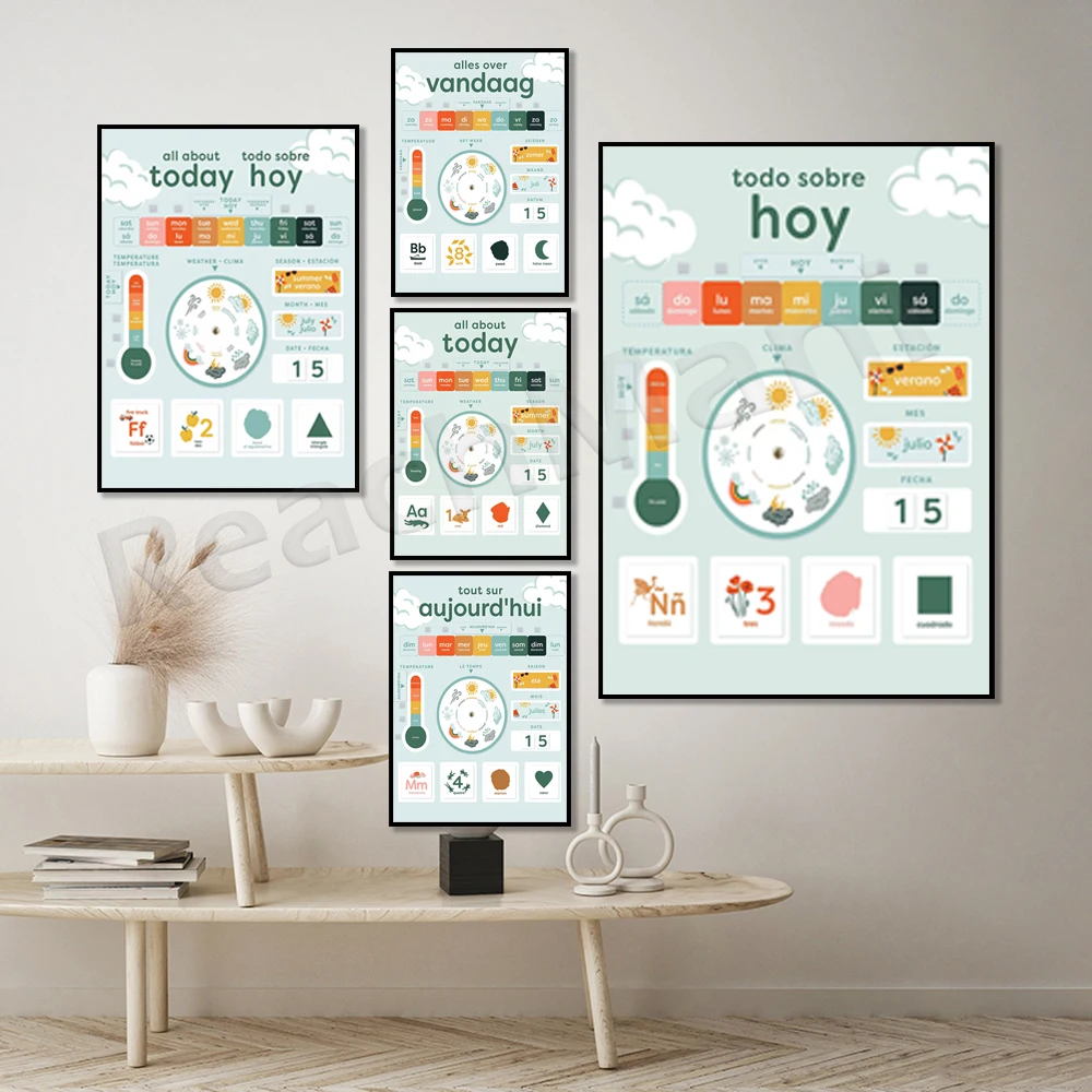 Dutch, Flemish Alfabet, French, English/Spanish Daily Morning Board, Kids Daily Calendar, Weather and Seasons Charts, PreK Poste