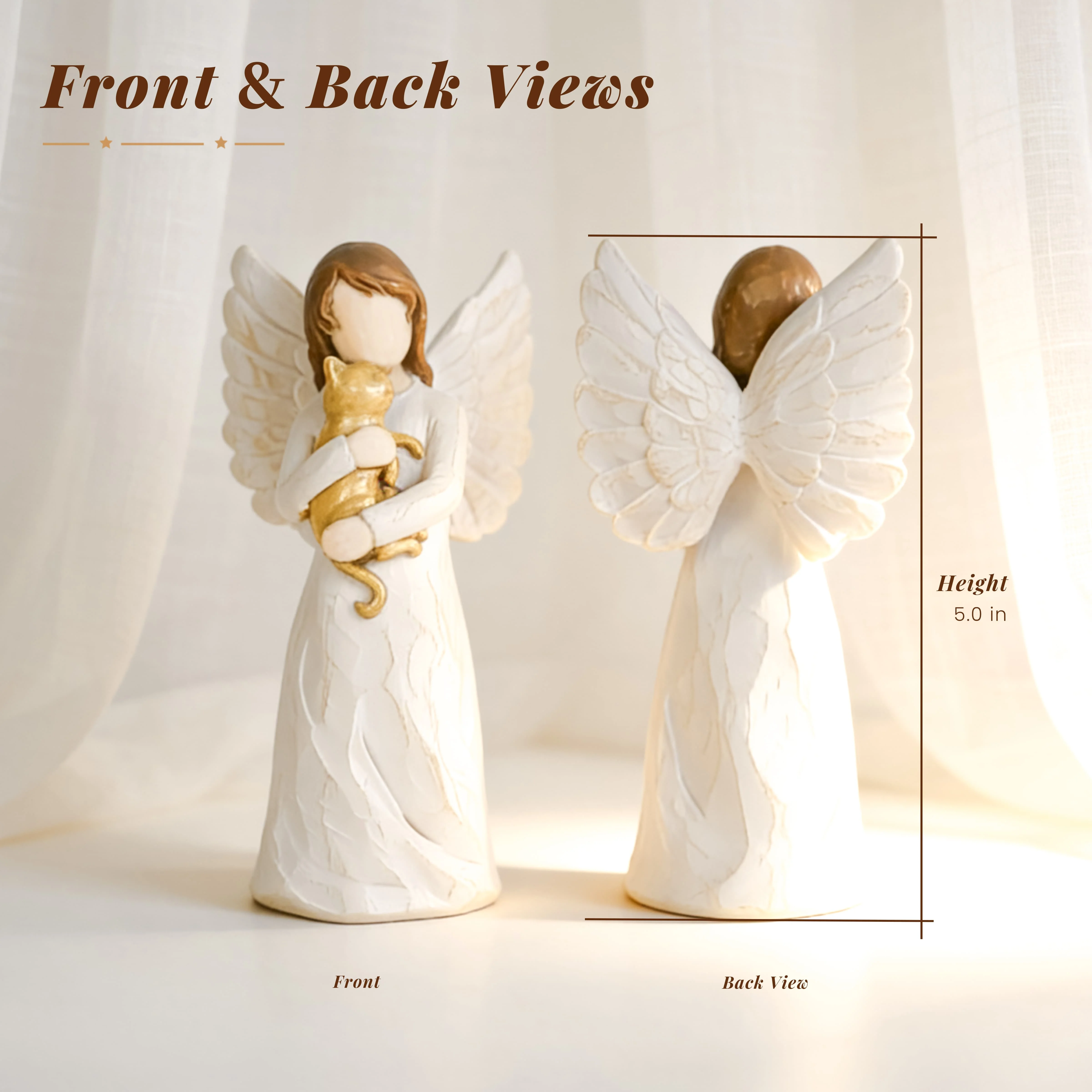 Angel Hug Cat Resin Statue Handmade Figurine Pet Memorial Keepsake Home Tabletop Decoration Gift for Cat Lover