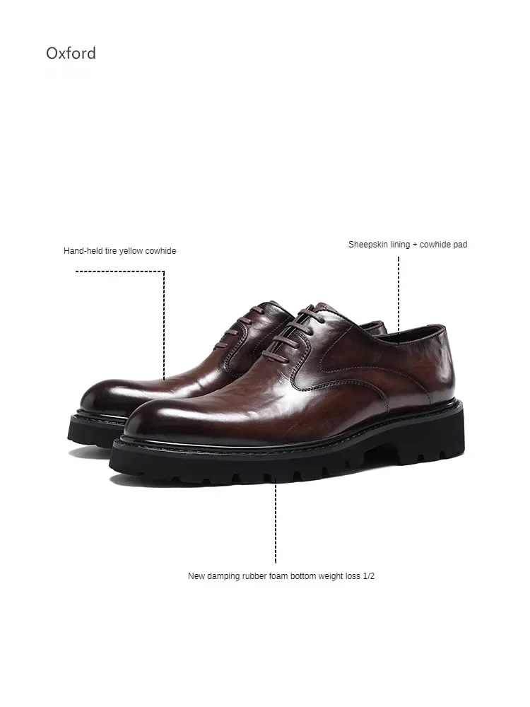 2024 Spring And Autumn New Men's Formal Shoes Genuine Leather Thick Sole Lace Up Business Casual Shoes