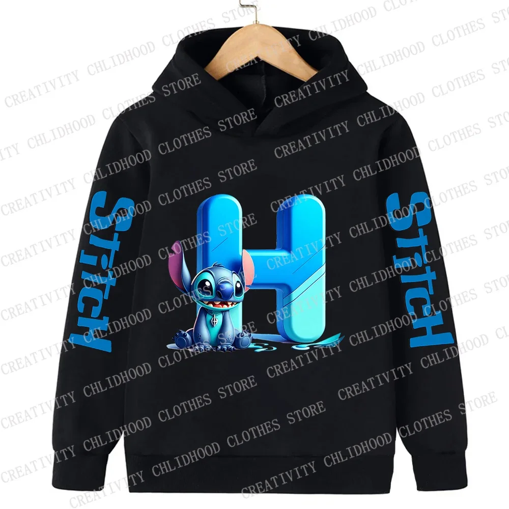 New Stitch Children Hoodies 26 English Letters ABCD Kids Pullover Casual Clothes Kid Girl Boy Cartoons Kawaii Tops Sweatshirts