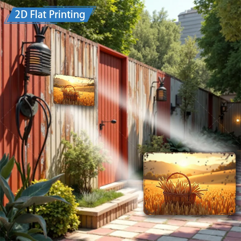 1 قطعة 8x12 بوصة علامة معدنية ريفي حقل القمح الغروب 2D طباعة مسطحة معدنية جدار ديكور فني #5