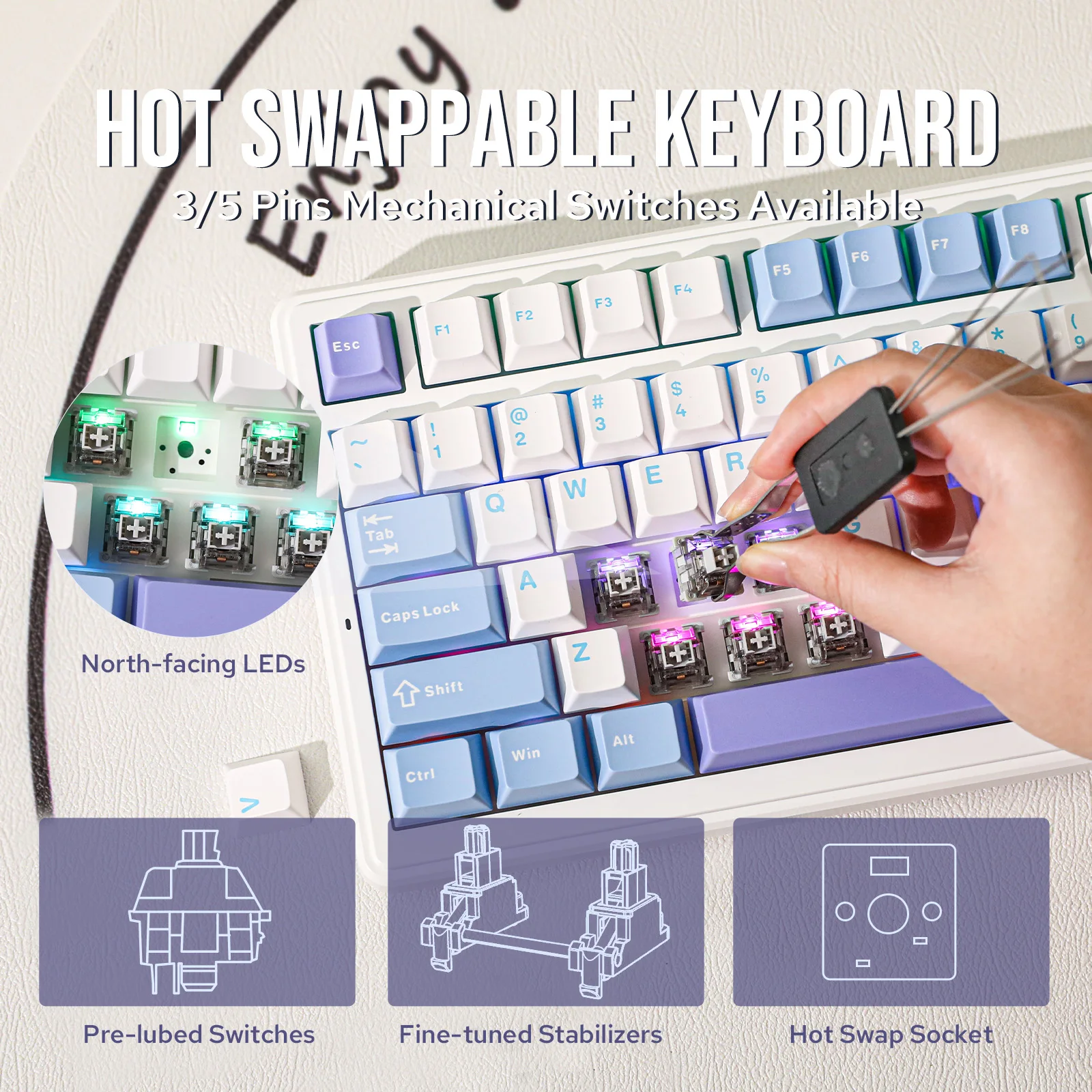 EPOMAKER x AULA F99 99-Key Hot-swappable Mechanical Keyboard Bluetooth 5.0/2.4G Wireless/Wired Gasket-Mount for Mac/Win