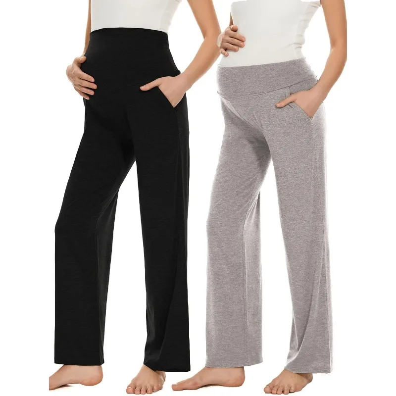 

Maternity Wide Leg Palazzo Pants-Stretch Lounge Trousers with Pockets for Everyday Comfort&Pregnancy.ropa embarazada 임산부 임산부 바지