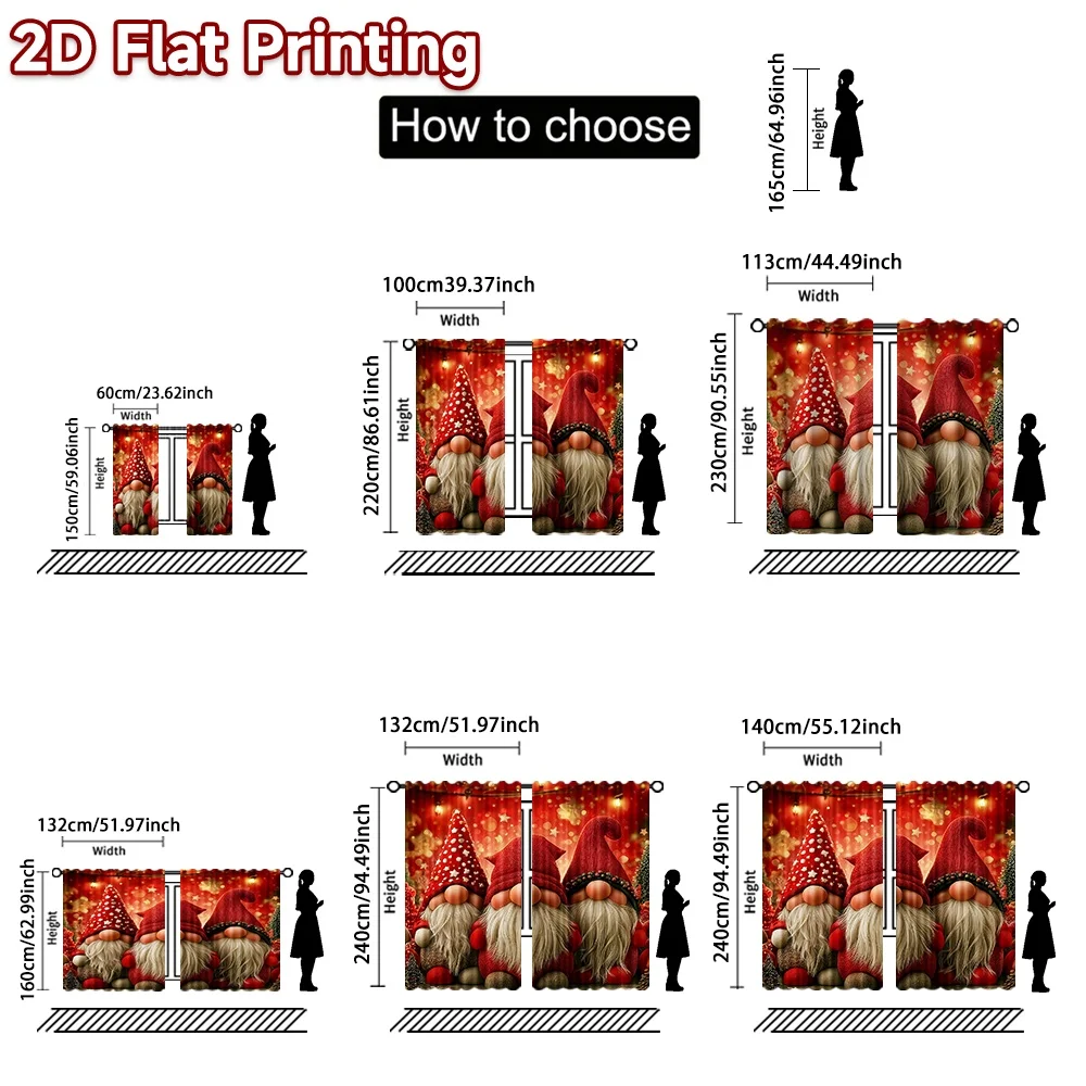 2D flat printing 2pcs Trend Christmas Curtains Christmas Gnomes and Stars Digitally printed polyester curtains Birthday Party