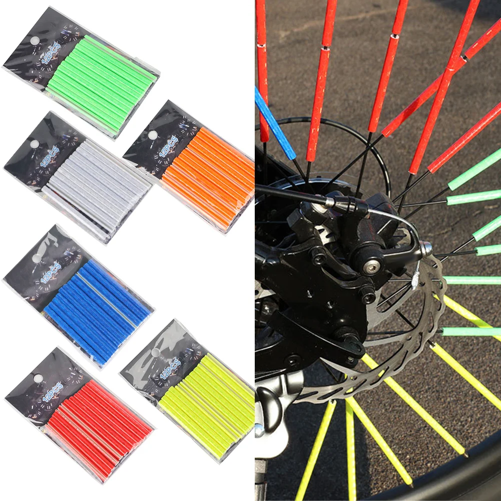 Bike Reflective Stickers Cycling Green Orange Wheel Spokes DIY Easy To Install No Tools Required Retroreflective Optical Effect
