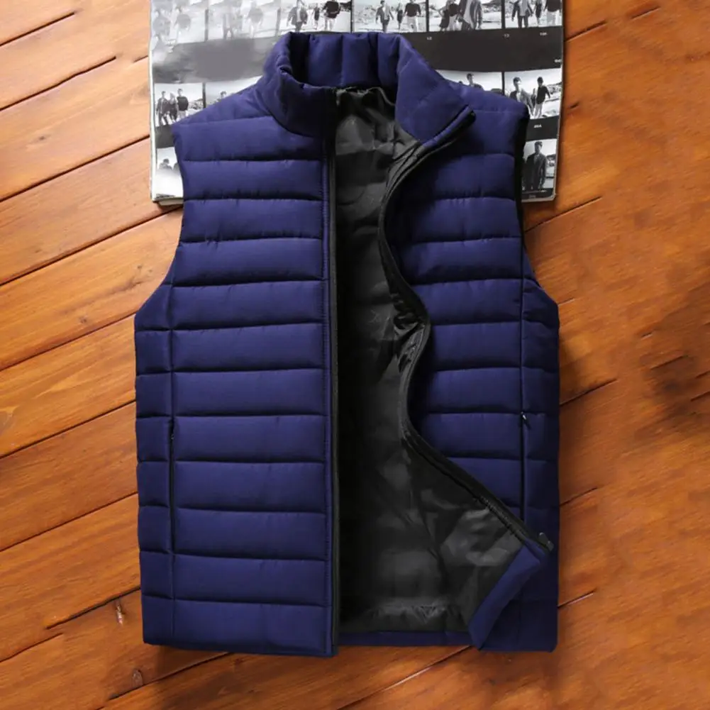 Lightweight Winter Vest Wear Resistant Men Waistcoat Sleeveless 3D Cutting Men Waistcoat Coat  Stand Collar