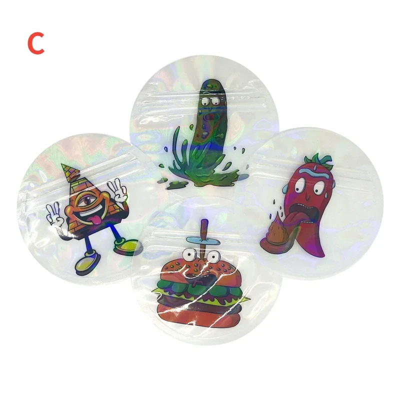 100pcs 9x9cm Mylar Bag Resealable Uniquely Shaped Pouches Smell-proof Candy Transparent Circle Packaging Pouchs