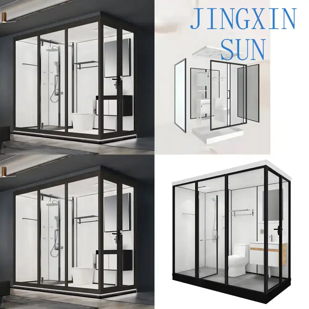 Modern Prefab Bathroom Unit for Shower Enclosure Rectangle Acrylic Sliding Folding Hinge Open Style Aluminium Frame Shower