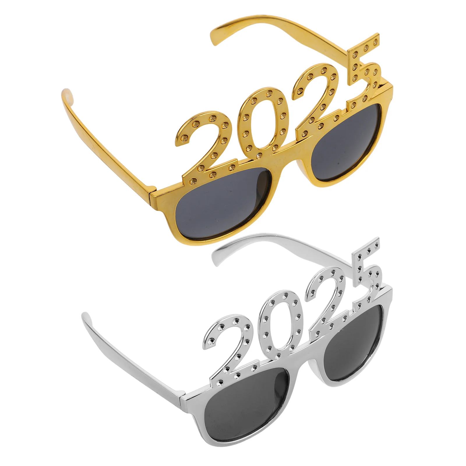

2Pcs 2025 Number Eyeglasses Square Frame Rhinestone Sparkling Funny New Year Party Photo Booth Glasses New Year Eve Party Decor