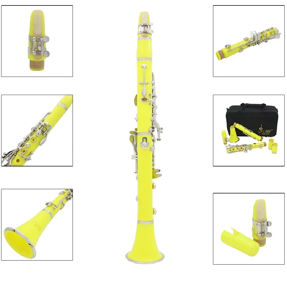 SLADE 17-Key Clarinet – Multicolor Bakelite & Wooden Body with Reed Case & Clarinet Accessories Students& Performers