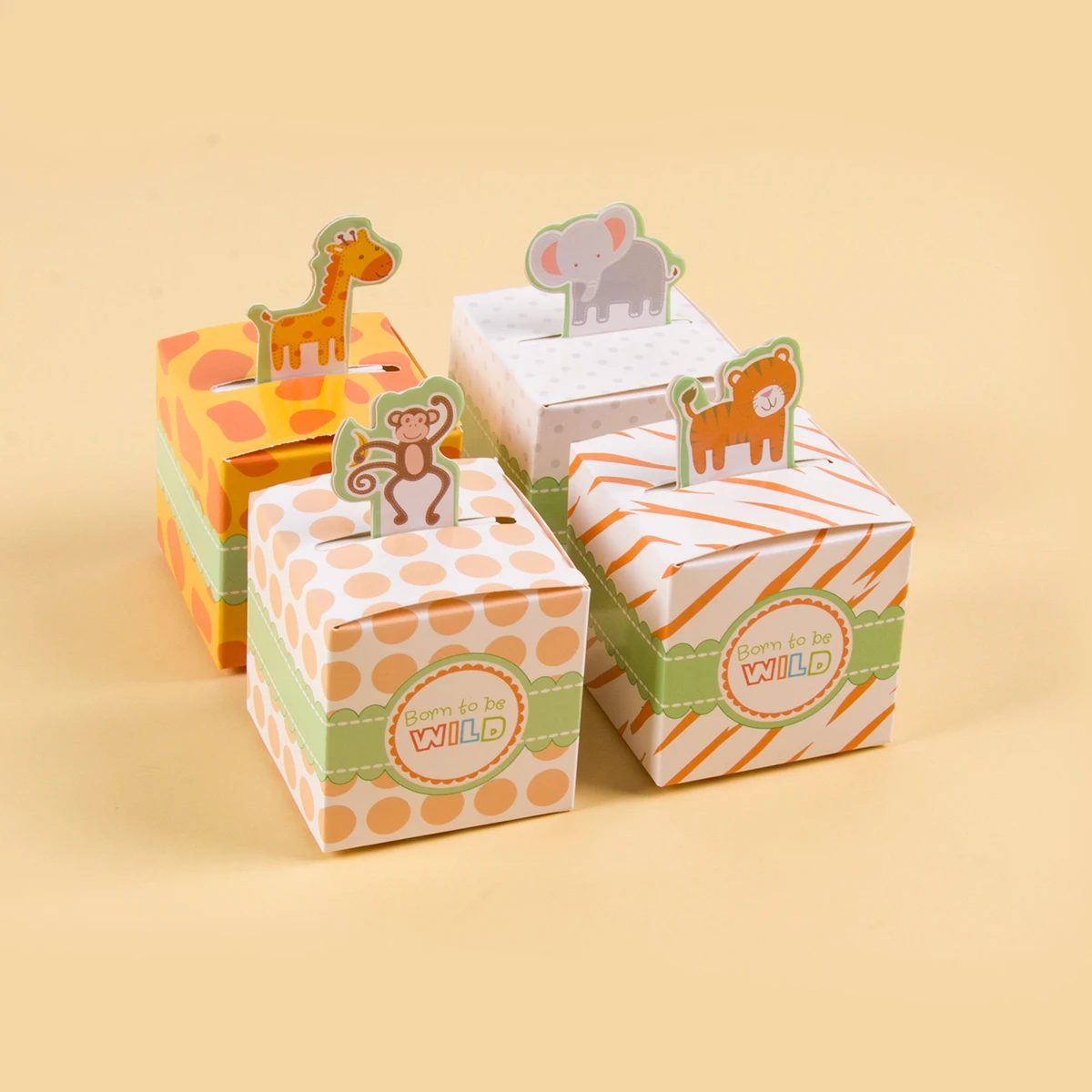 8pcs Wild One Animal Gift Boxes Monkey Tiger Safari Animal Candy Boxes Jungle Birthday Party Gift Packaging Box Kids Favors