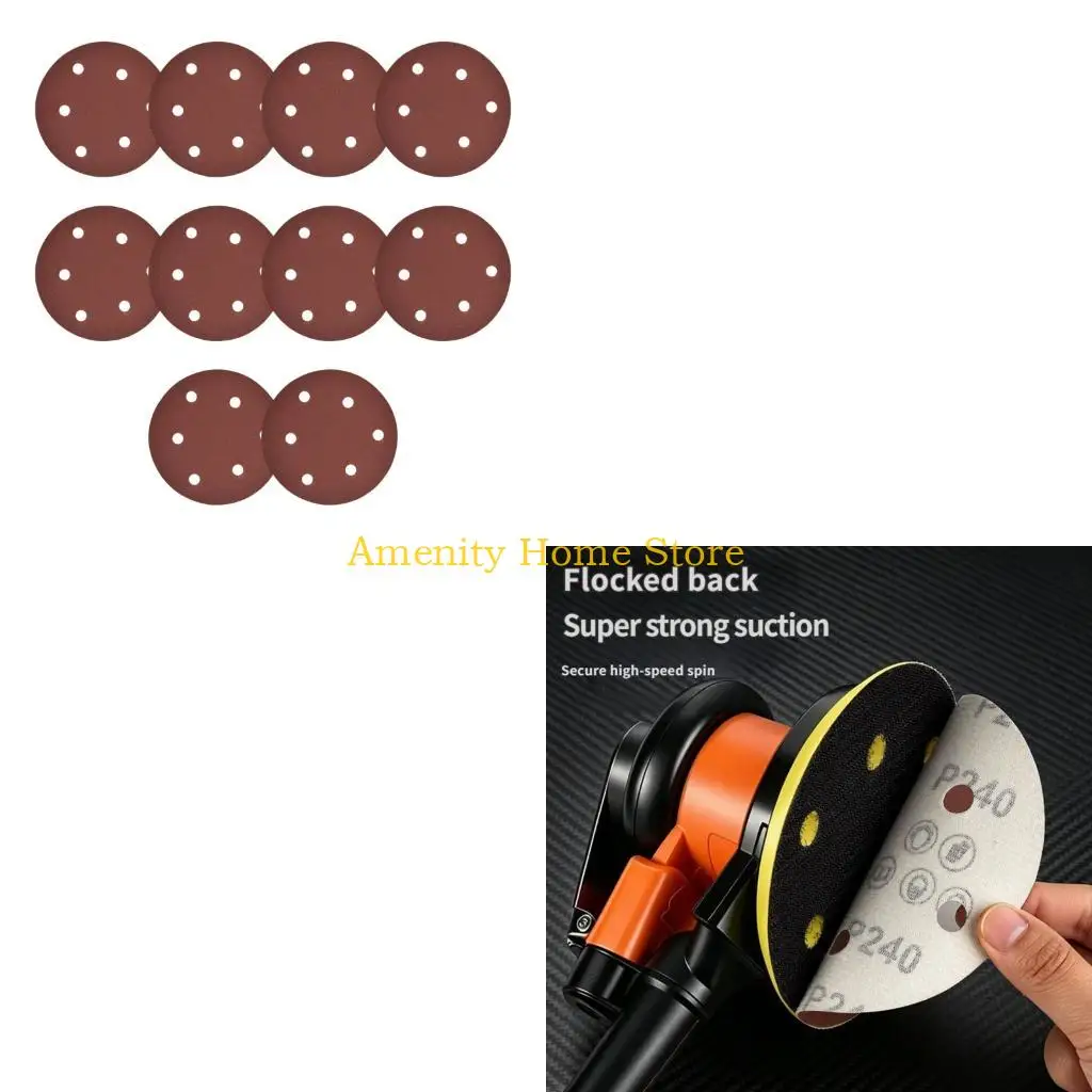 F26C 10Pcs 5Inch Hook Loop Sandpaper Sanding Discs For Angle Grinder 6 Holes for Dust Extraction Dry Wet Sanding