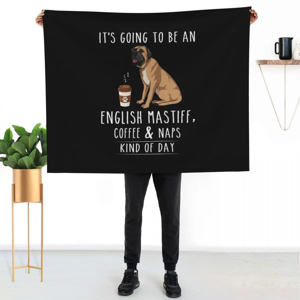 

English Mastiff, Coffee and Naps Funny Throw Blanket Warm Cozy Throw Blanket for Living Room Couch