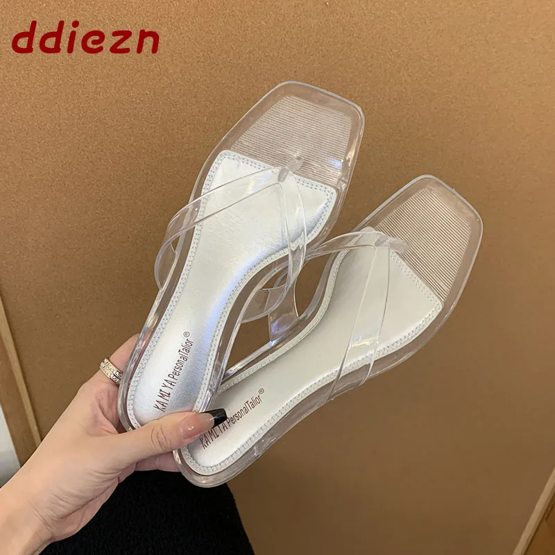 

Модные прозрачные тапочки-шлепанцы для женщин, шлепанцы на низком каблуке, новые летние пляжные женские сандалии, тапочки, женская обувь