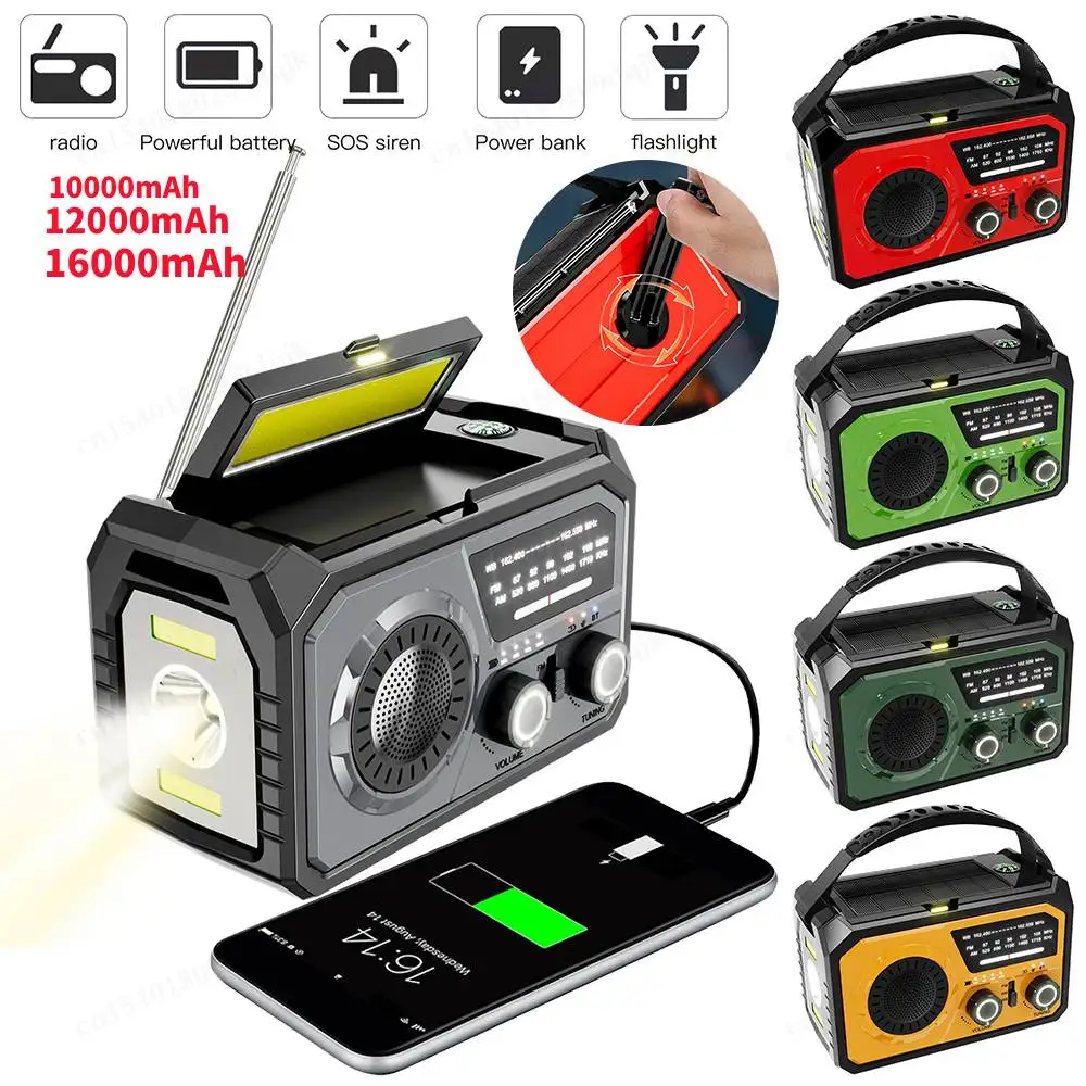 AM/FM/NOAA Weather Radio Solar Hand Crank Portable Emergency Radio Reading Lamp Power Bank Bluetooth Speaker for Outdoor Camping