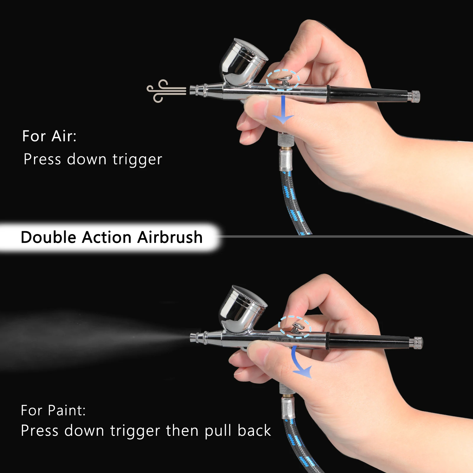 SAGUD Portable Airbrush with Compressor Kit with Air Hose Connector Nozzle Cleaning Tool Accessories for Painting Cake Nail Art