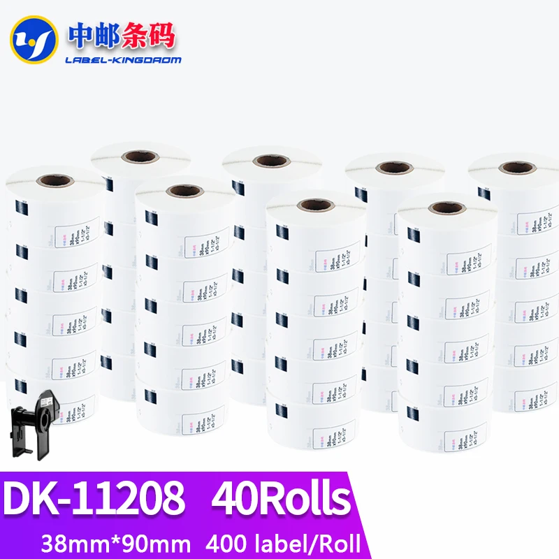 

40 Rolls Compatible DK-11208 Label 38*90mm Die Cut Work for Brother Printer White Paper DK11208 DK-1208